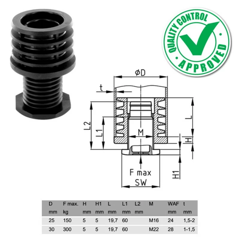 Polyamide 6 (PA 6) 4x Pied De Meuble Tube Rond Réglable Plastique Ø30mm Embout Ajustable Rentrant Outillage 4 Polyamide 6 (PA 6) 4x Pied De Meuble Tube Rond Réglable Plastique Ø30mm Embout Ajustable Rentrant Outillage – Image 2